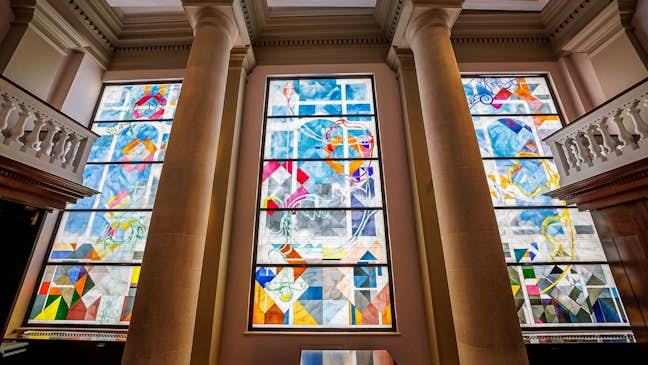 stained glass window at One Moorgate Place