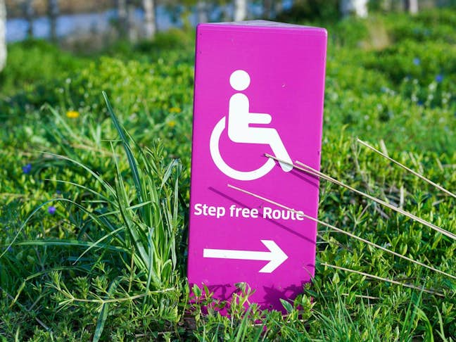 purple disabled step free sign in grass