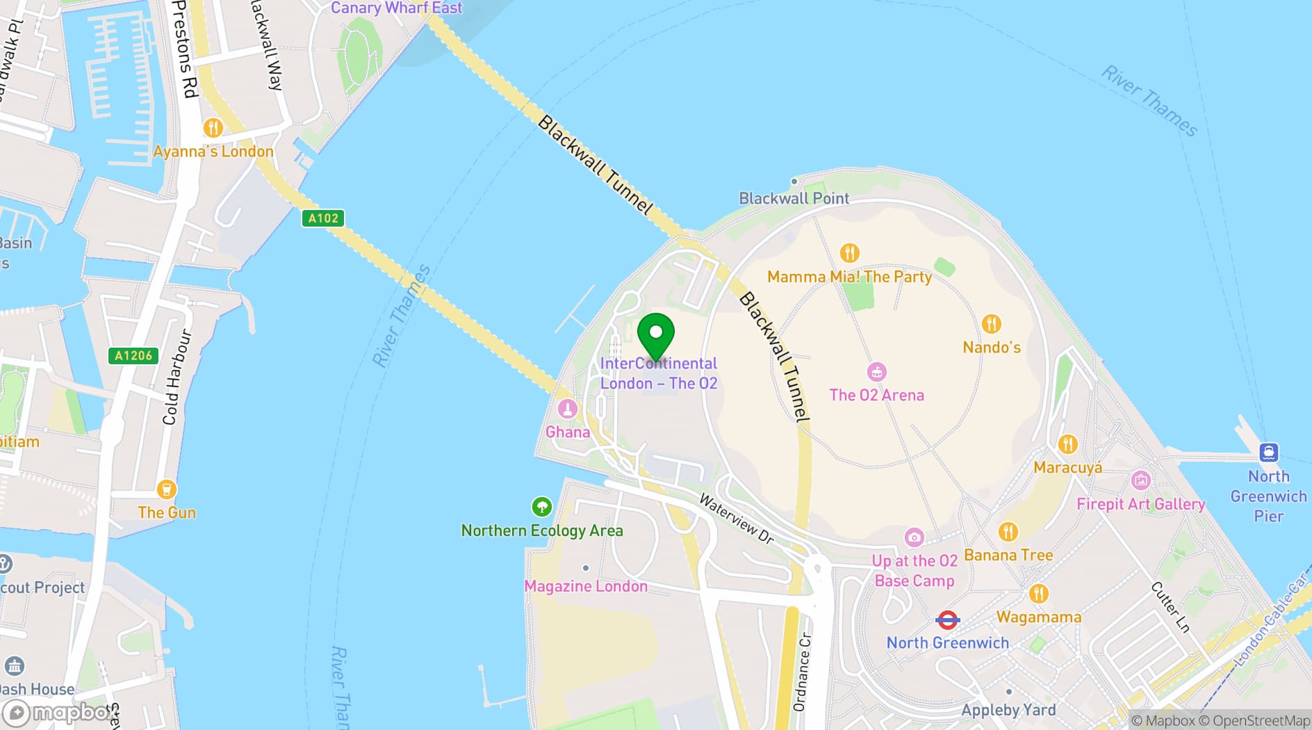 Map showing InterContinental London - The O2