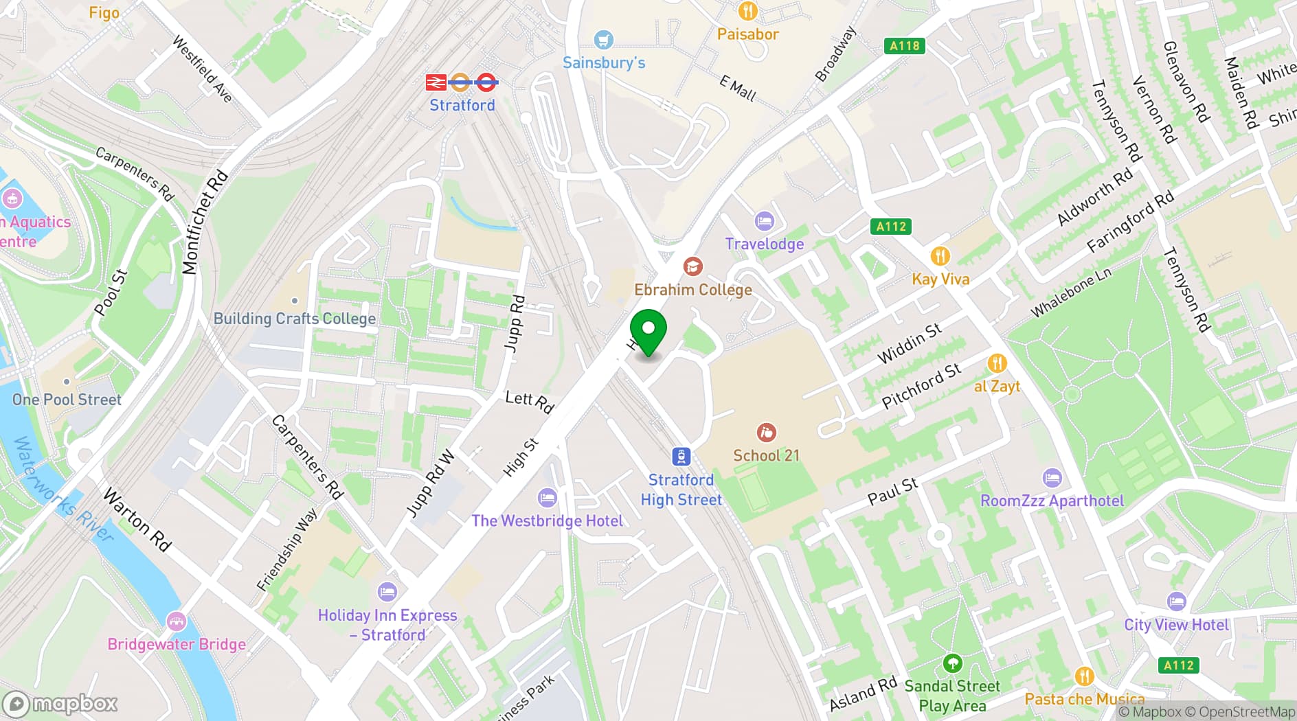 Map showing PITCH Stratford