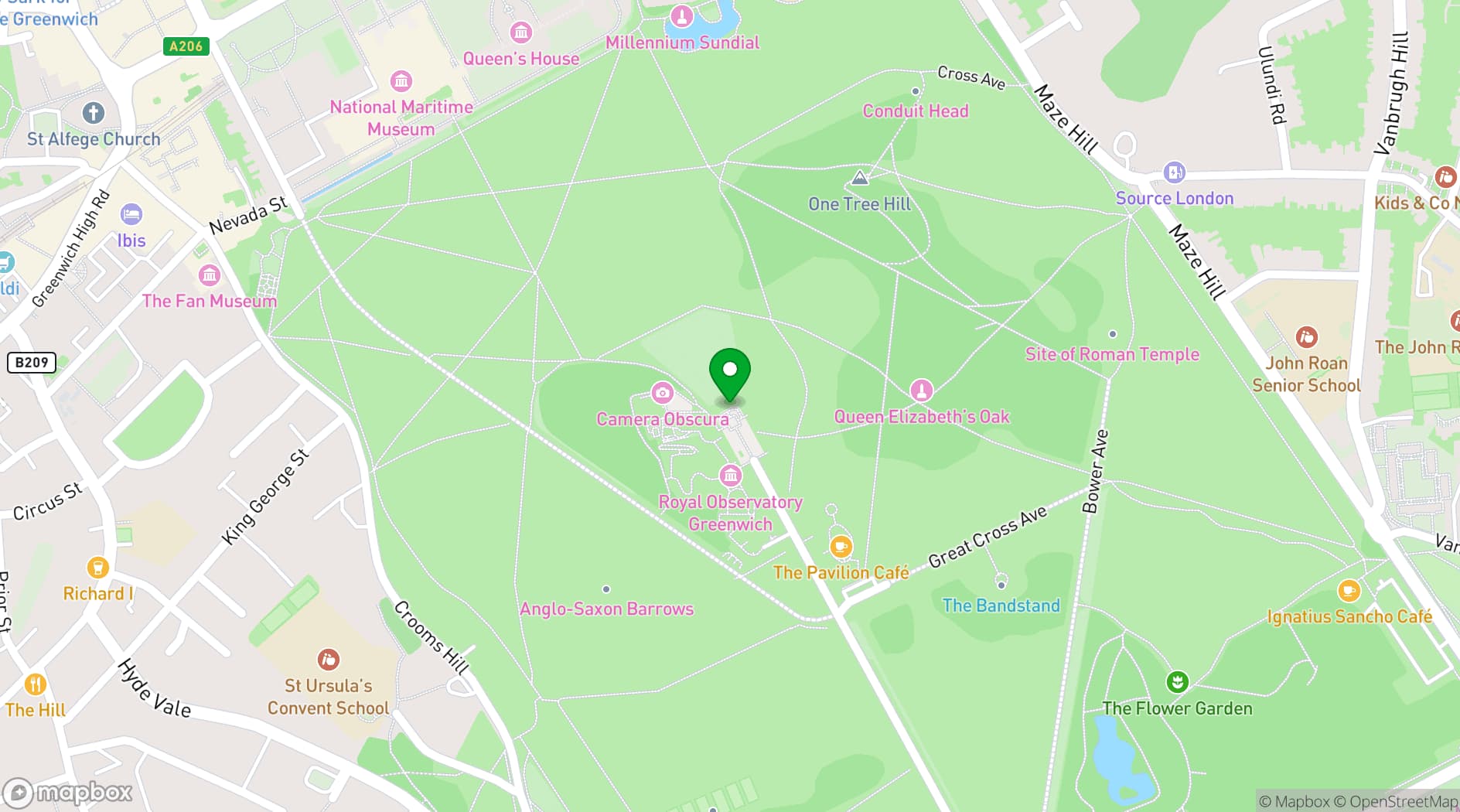 Map showing The Royal Observatory - Flamsteed House