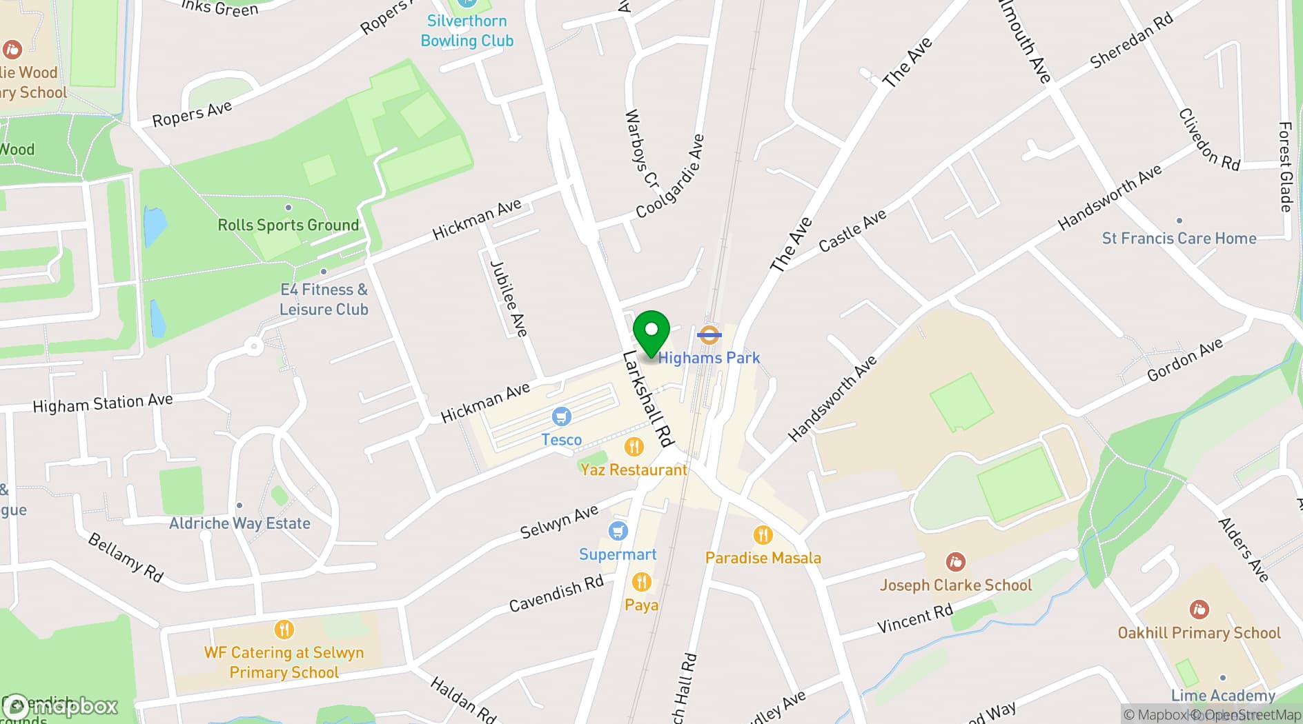 Map showing Breeze Highams Park