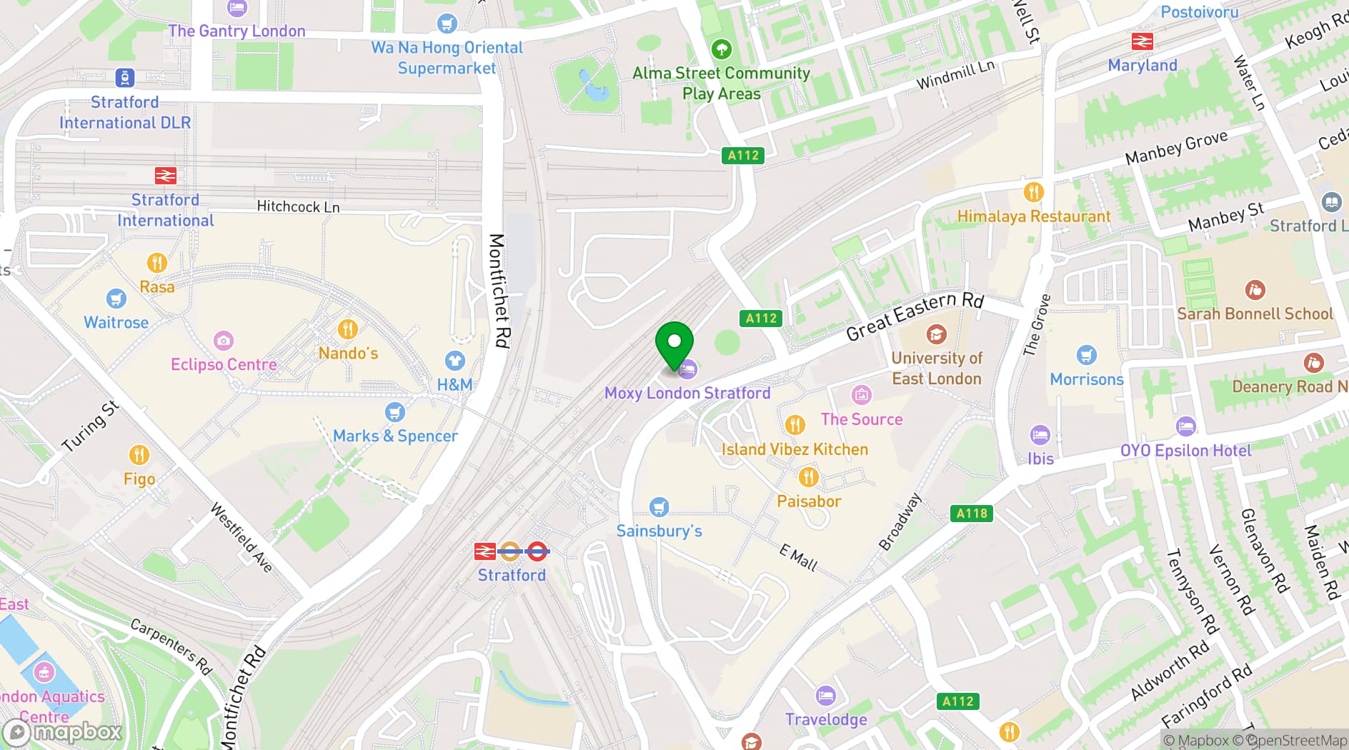 Map showing Moxy Hotels