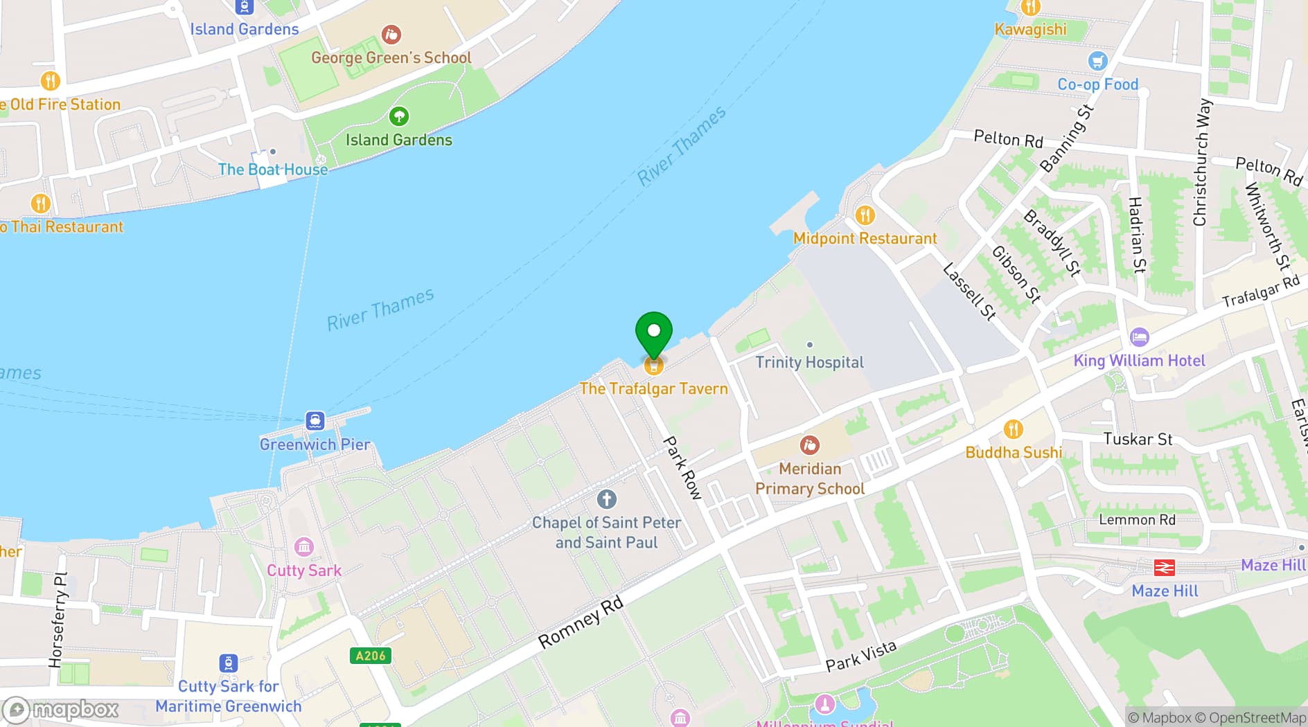 Map showing Trafalgar Tavern