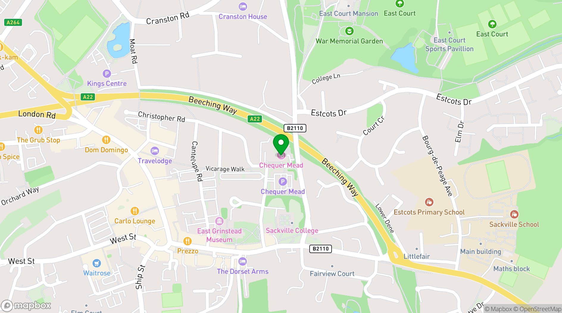 Map showing Chequer Mead Theatre