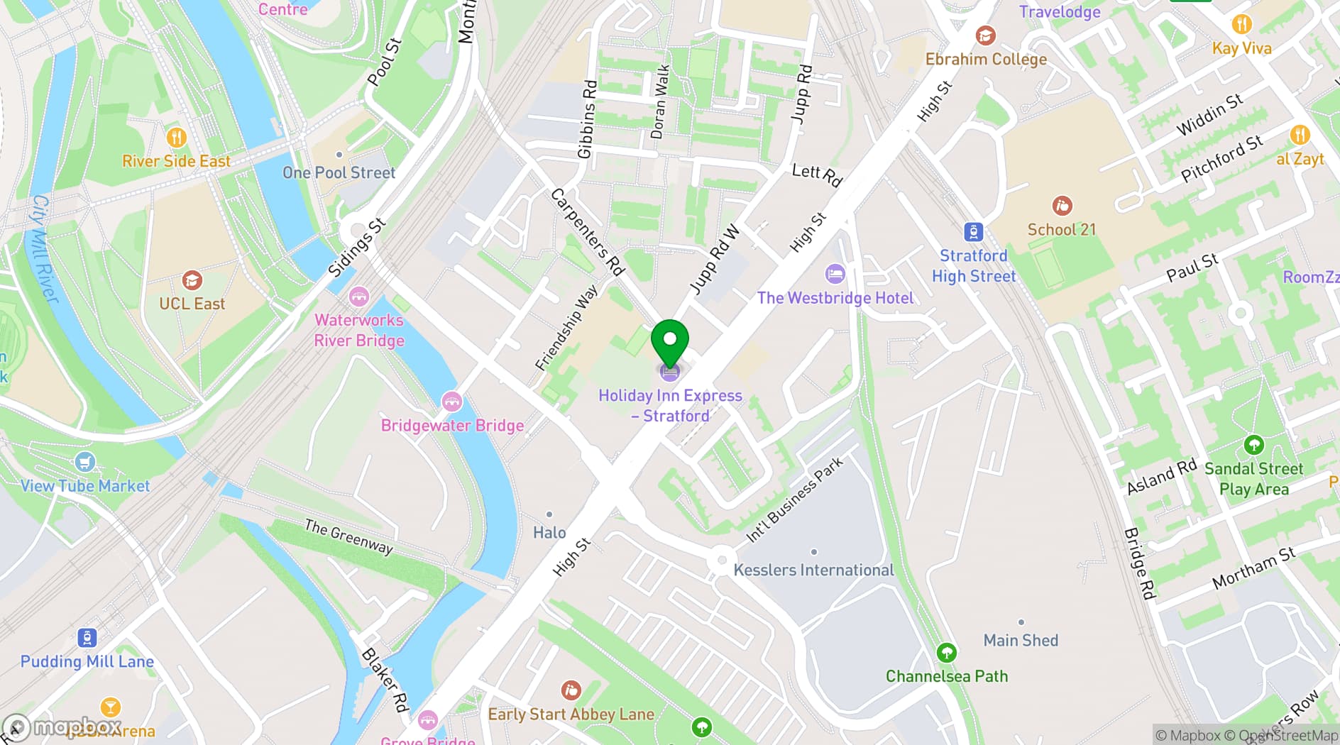 Map showing Holiday Inn Express London - Stratford