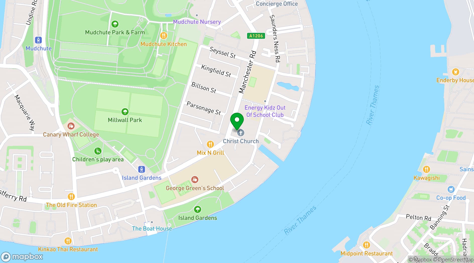 Map showing Christ Church Isle of Dogs