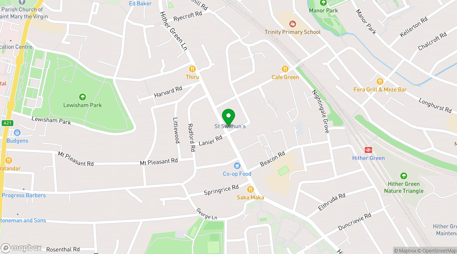 Map showing St Swithun's Church