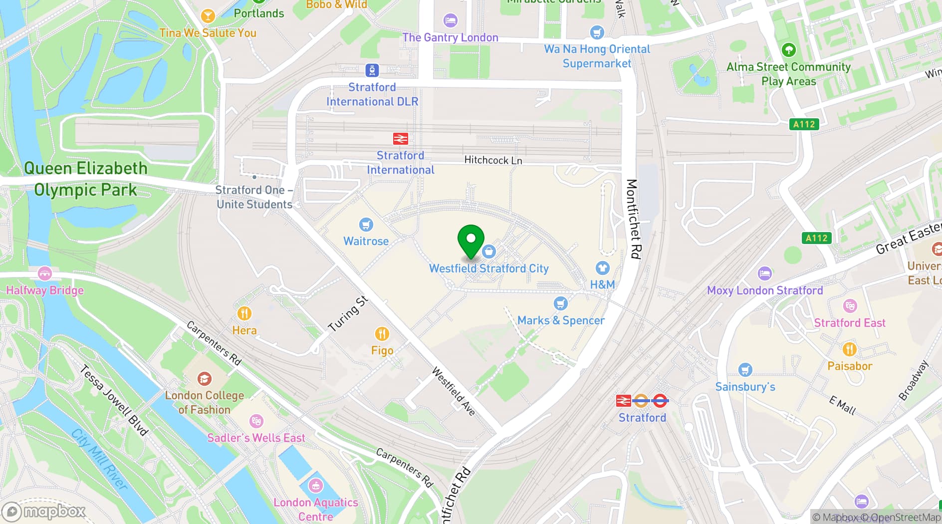 Map showing All Star Lanes - Stratford 