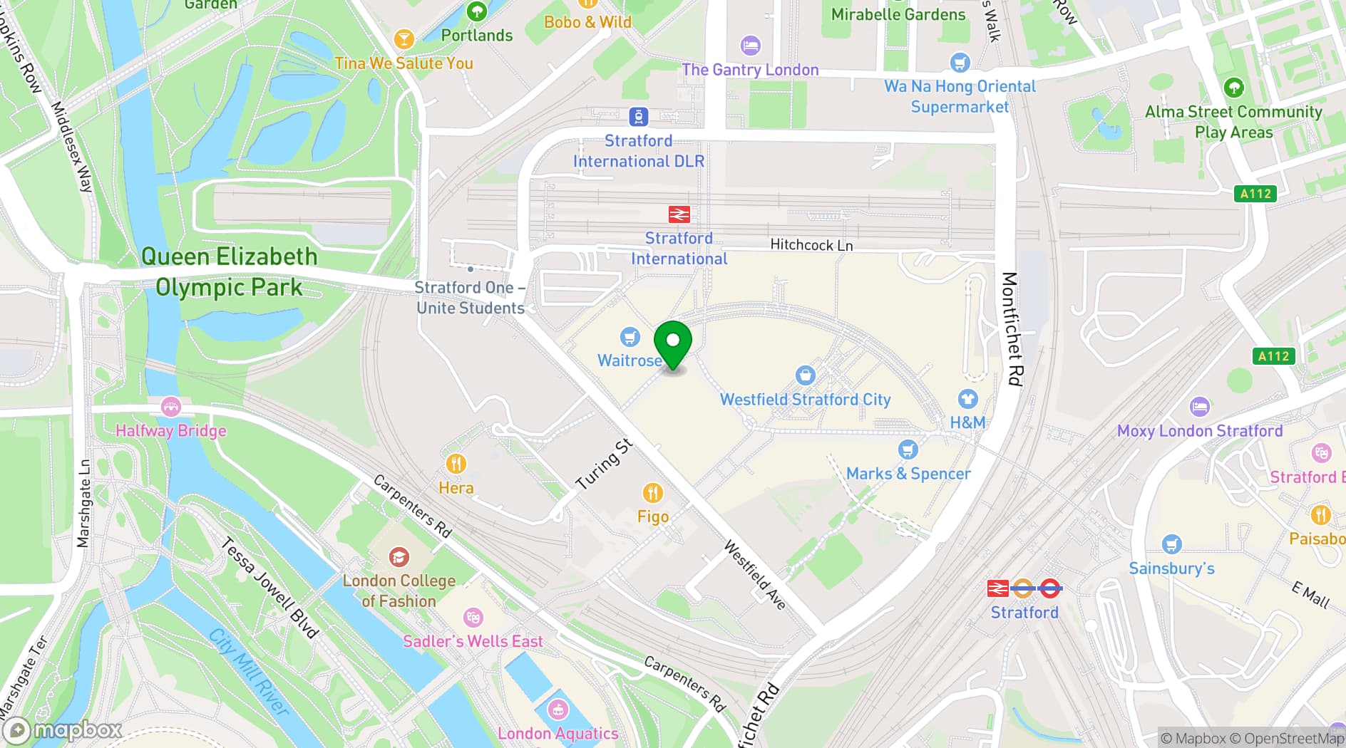 Map showing Big Easy Westfield Stratford