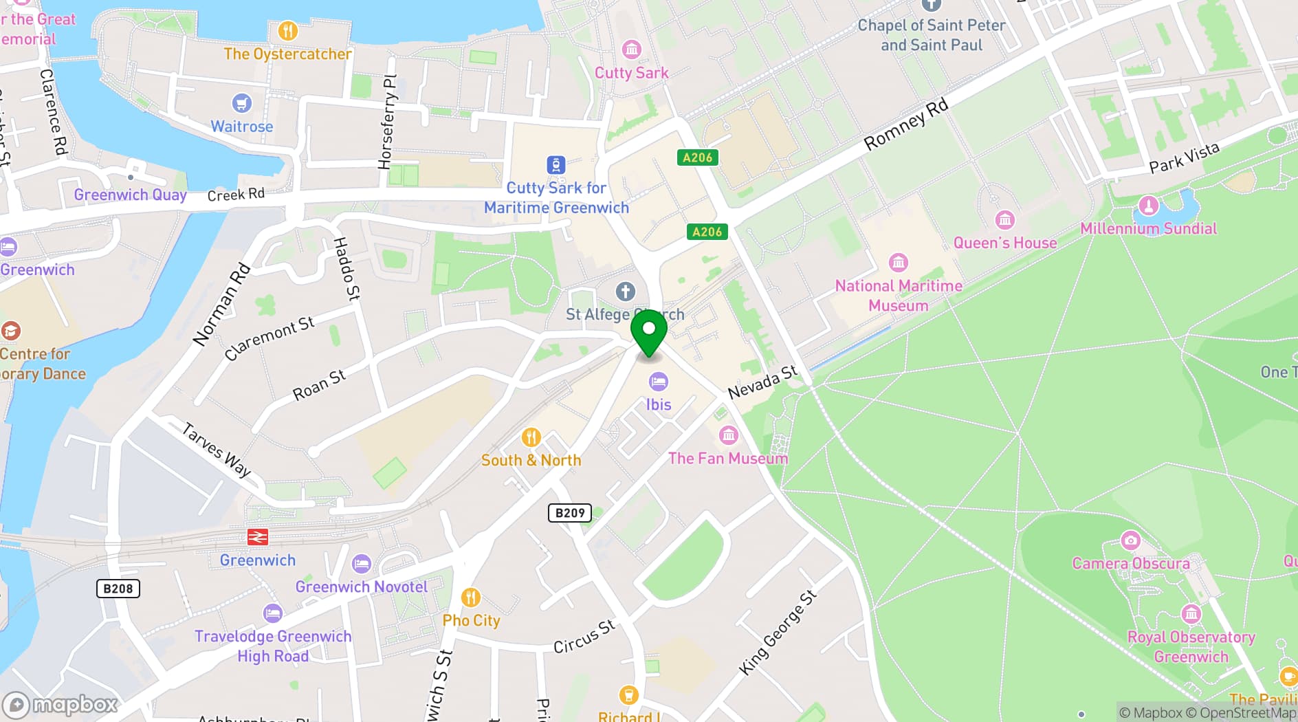 Map showing Café Rouge Greenwich