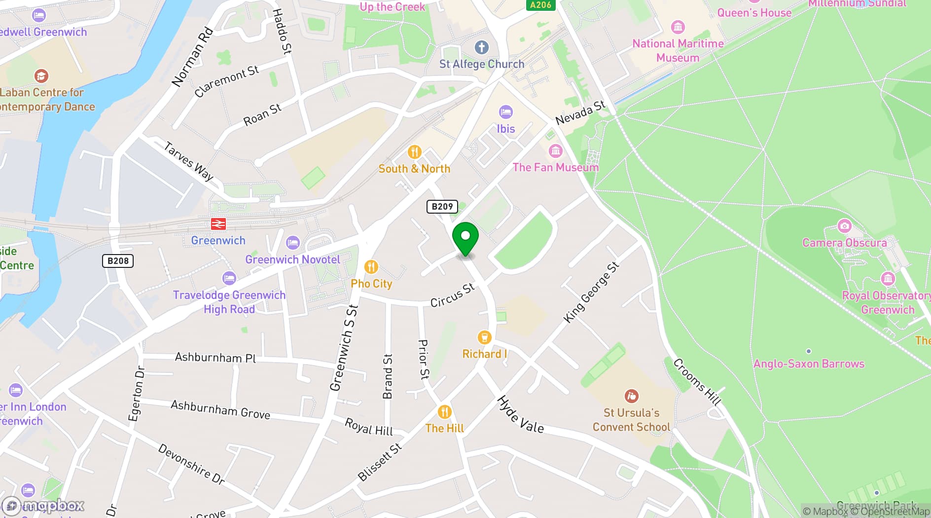 Map showing Tokyo Nights - Greenwich Borough Hall