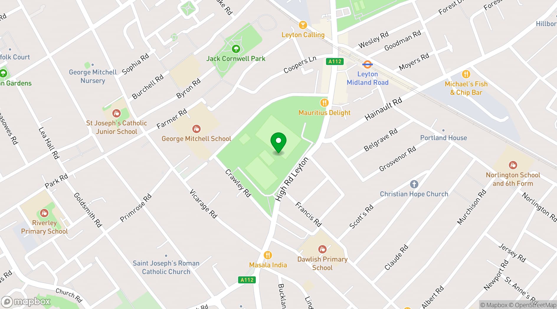Map showing Leyton Sports Ground