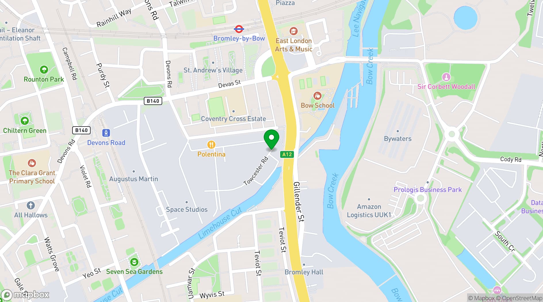 Map showing Bow Bunker venue in East London 