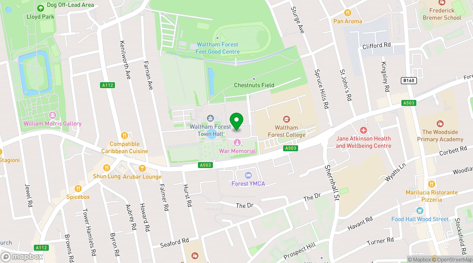 Map showing Walthamstow Assembly Hall