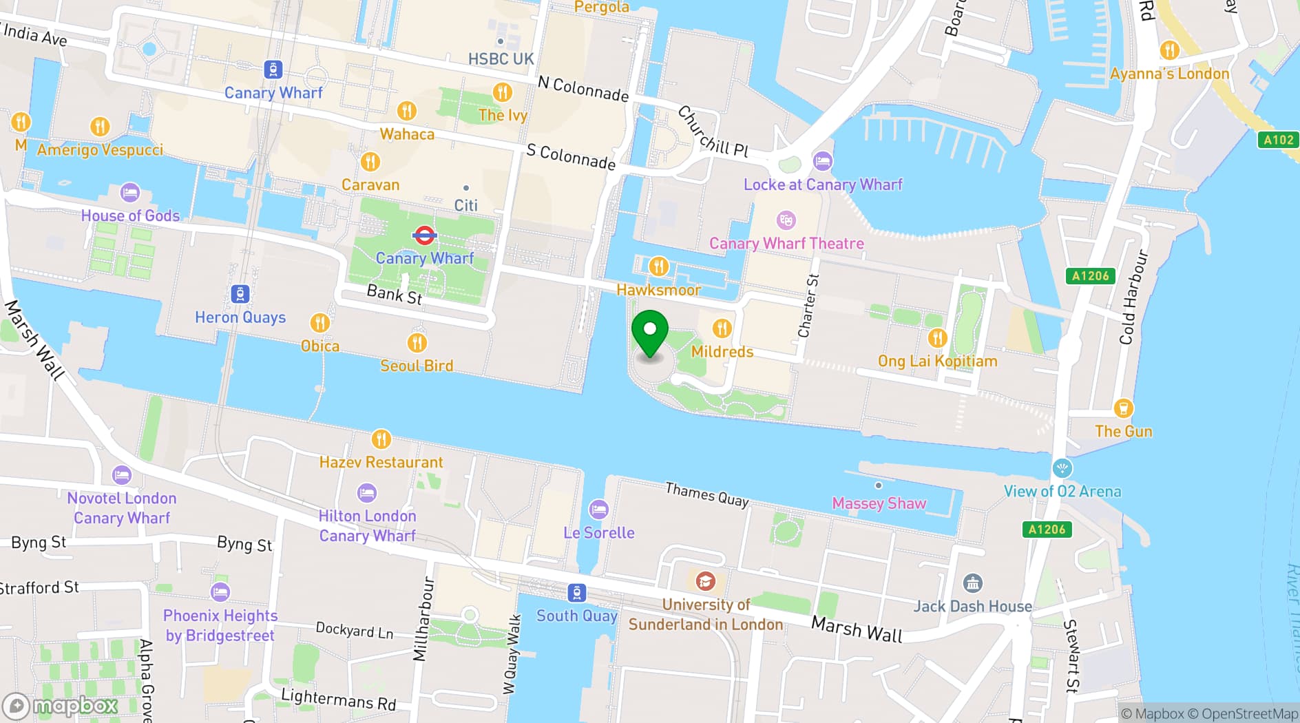 Map showing The Boathouse London - Canary Wharf