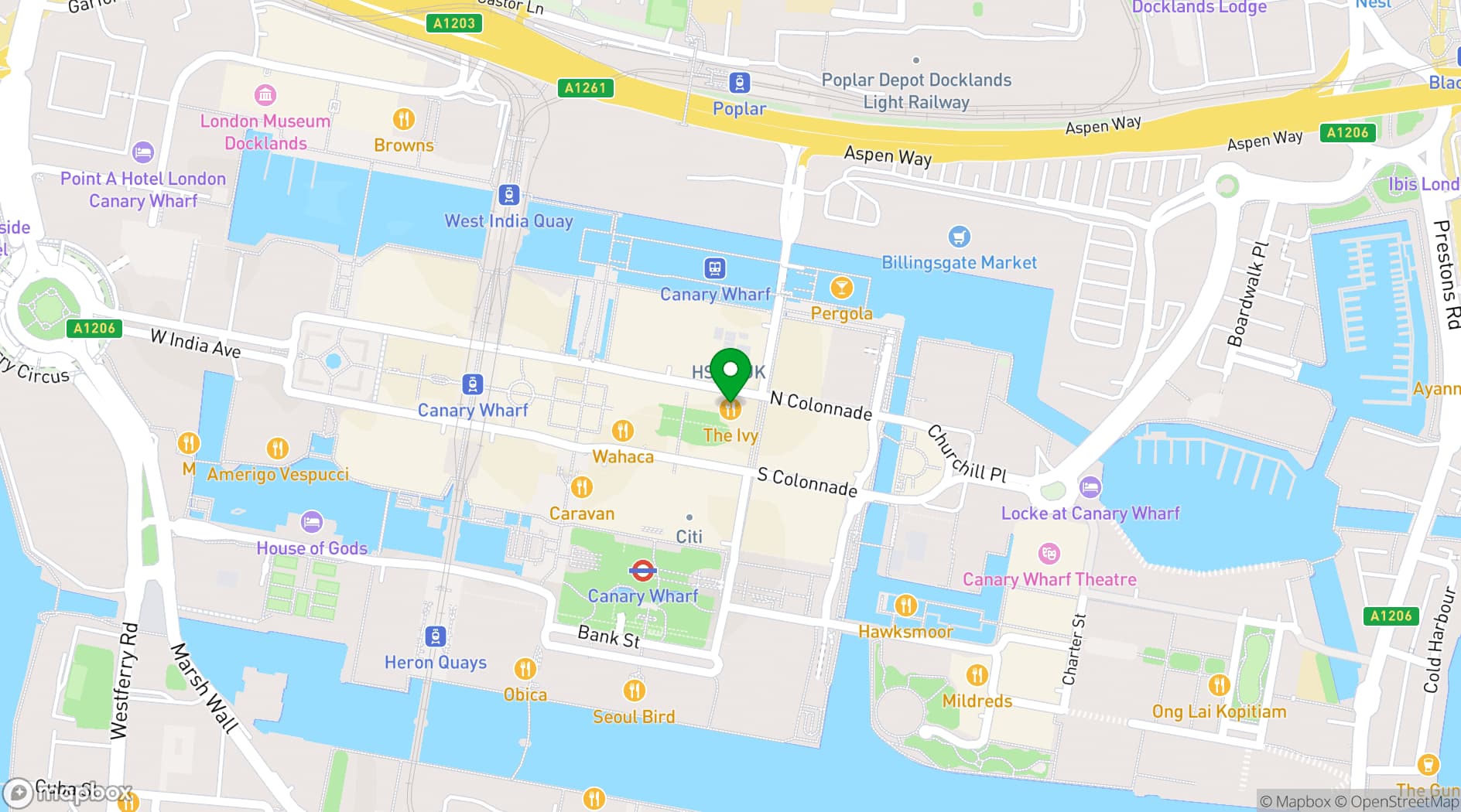 Map showing The Ivy In The Park