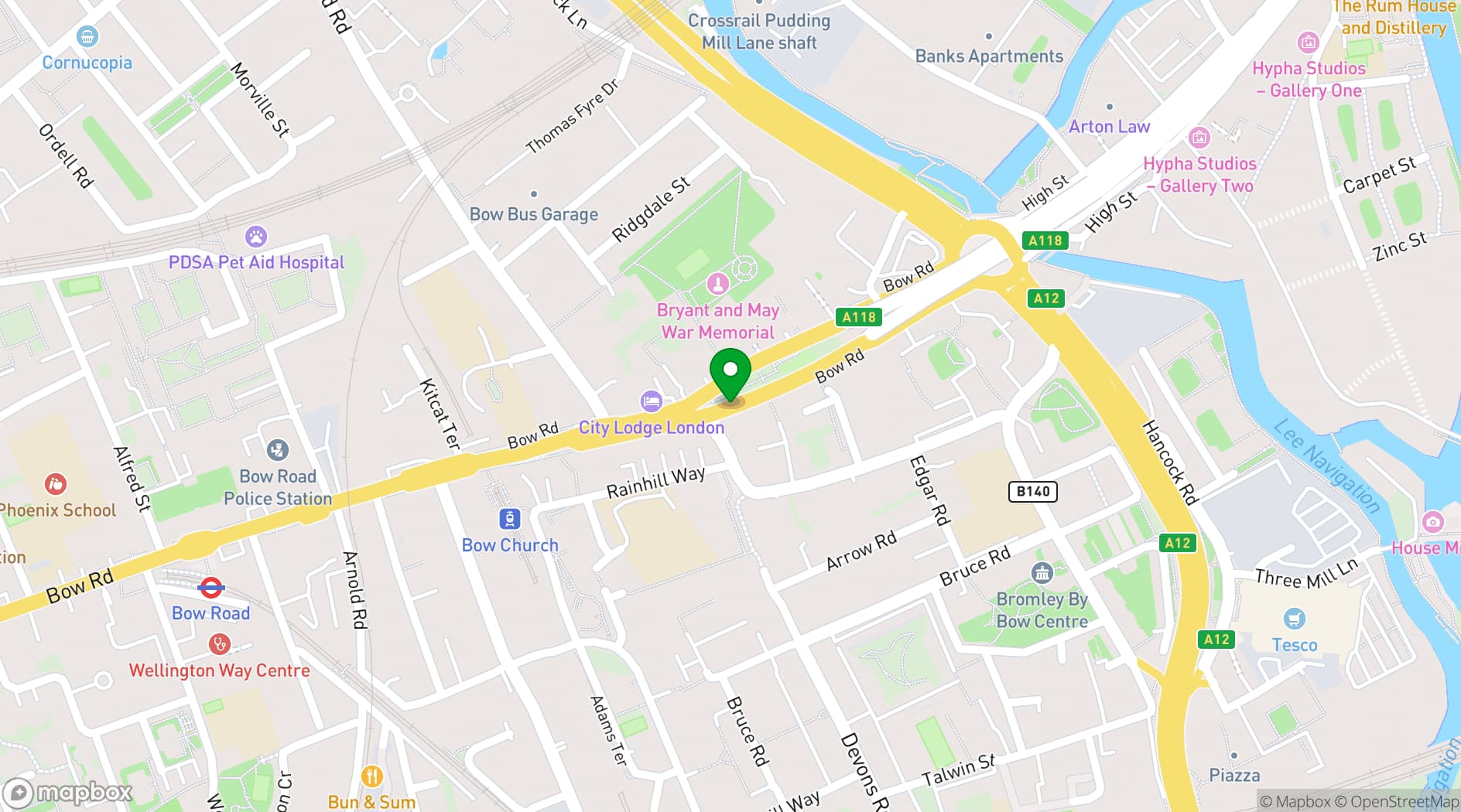 Map showing Bow Church (St Mary & Holy Trinity)