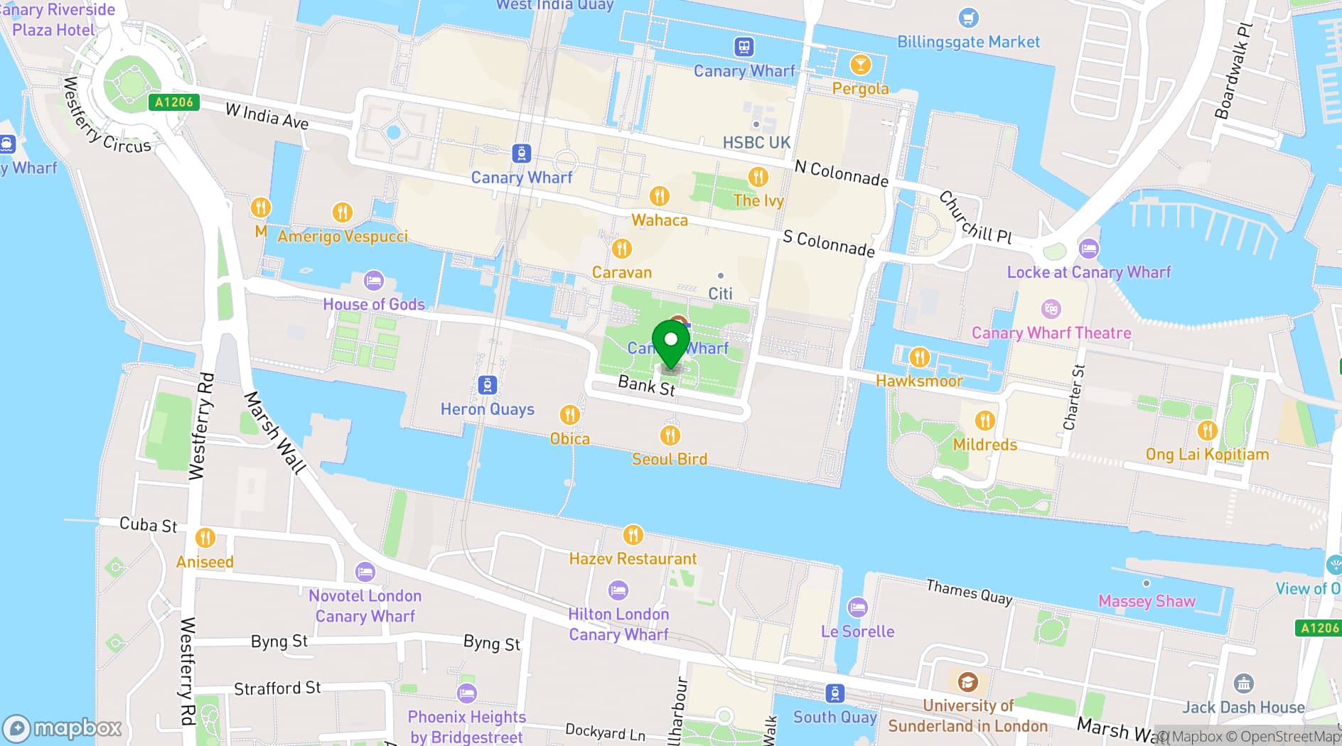 Map showing Jubilee Place, Canary Wharf