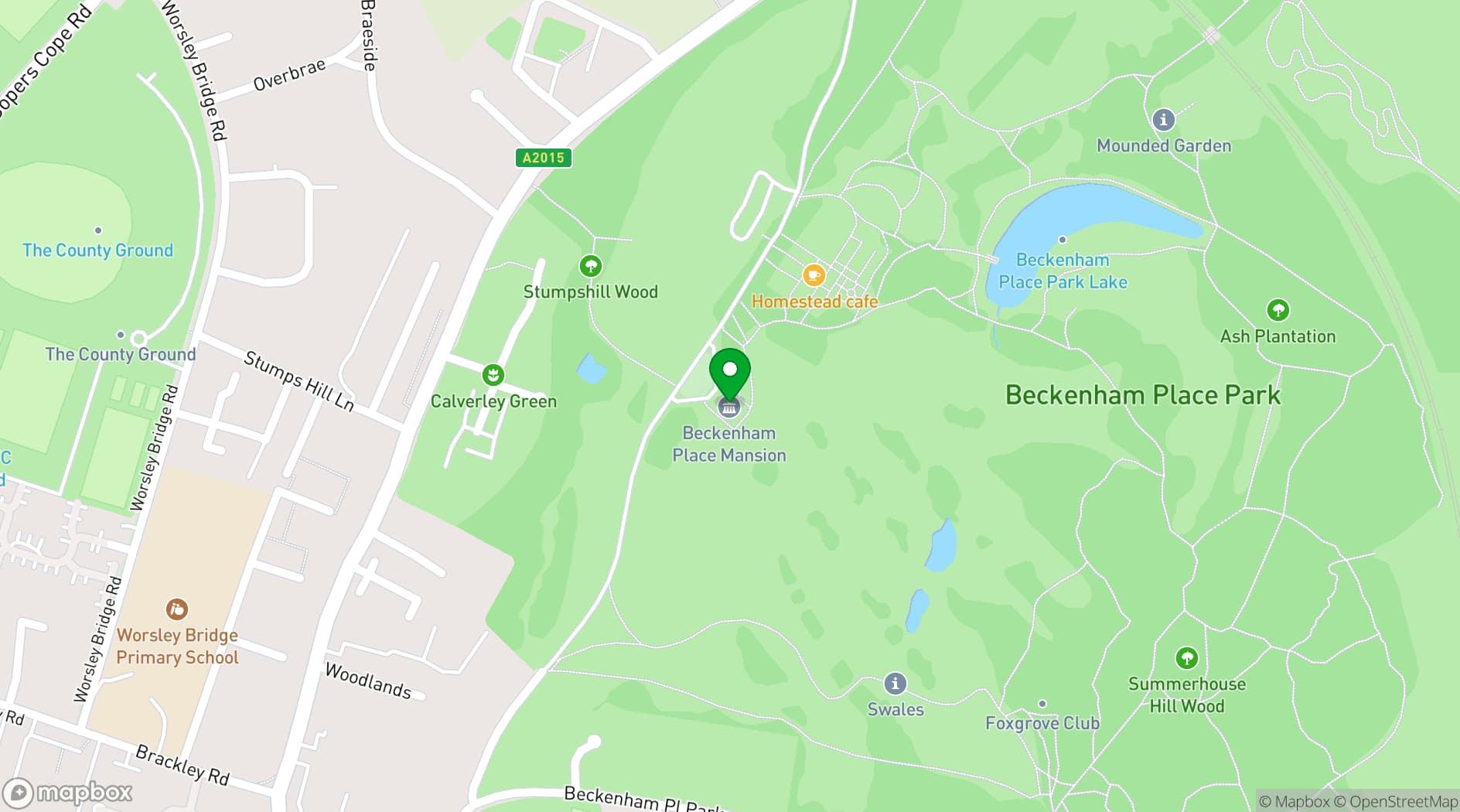 Map showing Beckenham Place Mansion