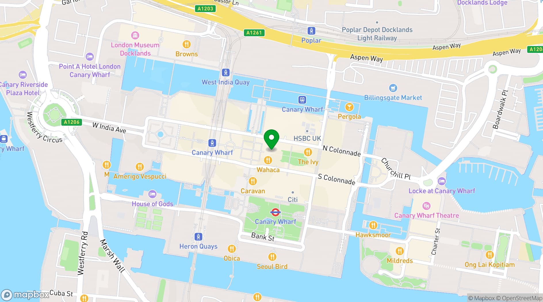 Map showing ROKA Canary Wharf
