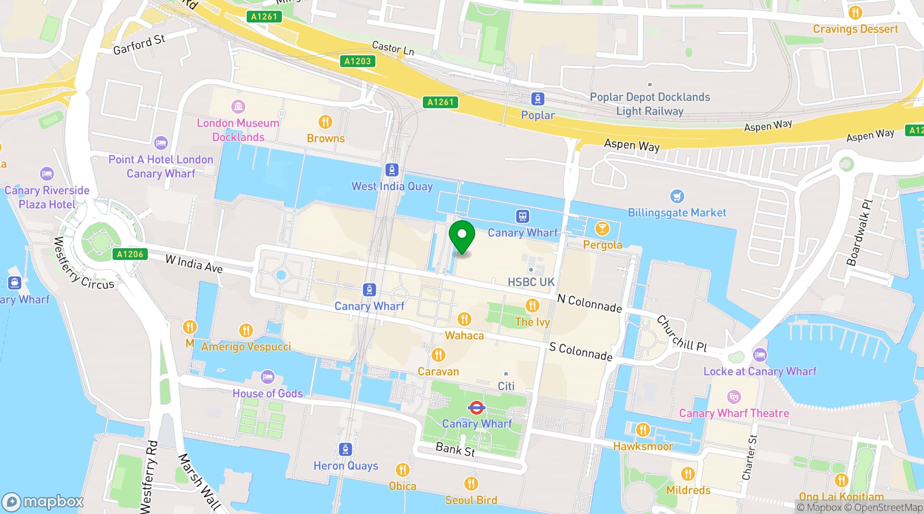 Map showing The Canary Wharf Everyman Cinema 