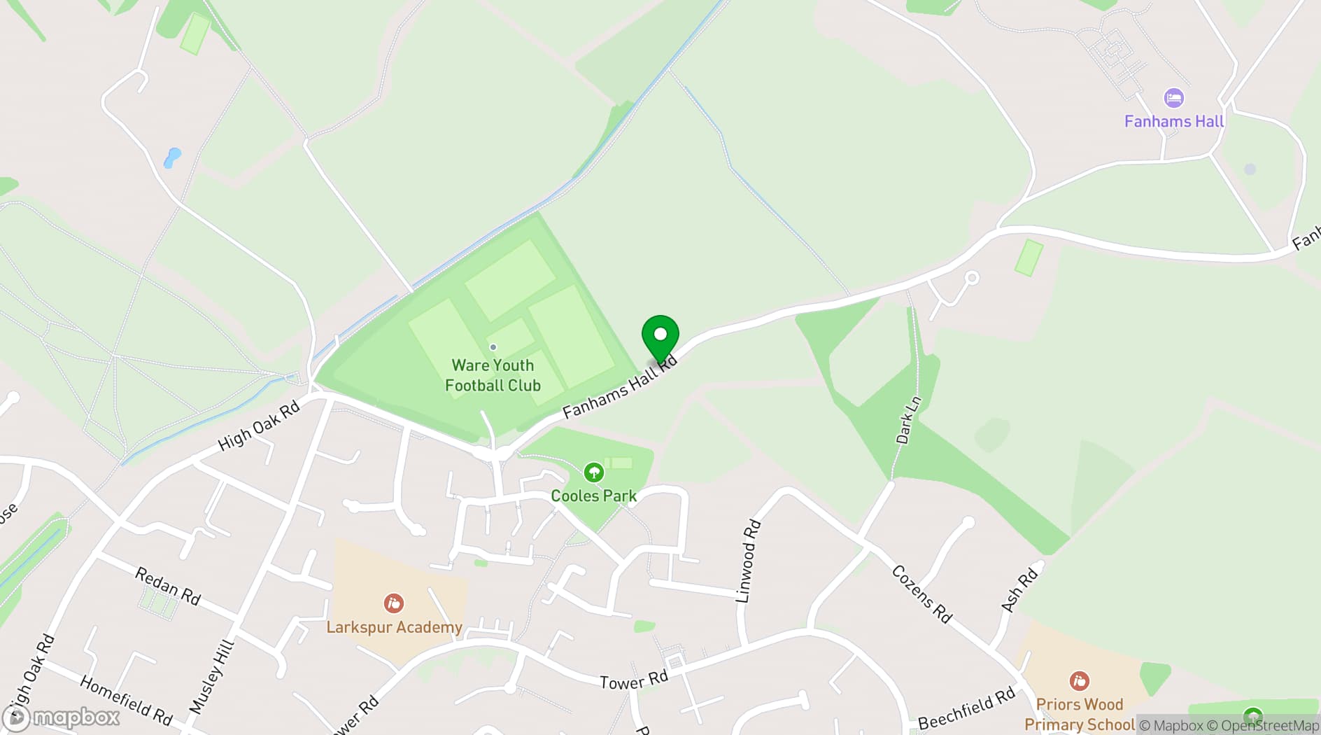 Map showing Fanhams Hall