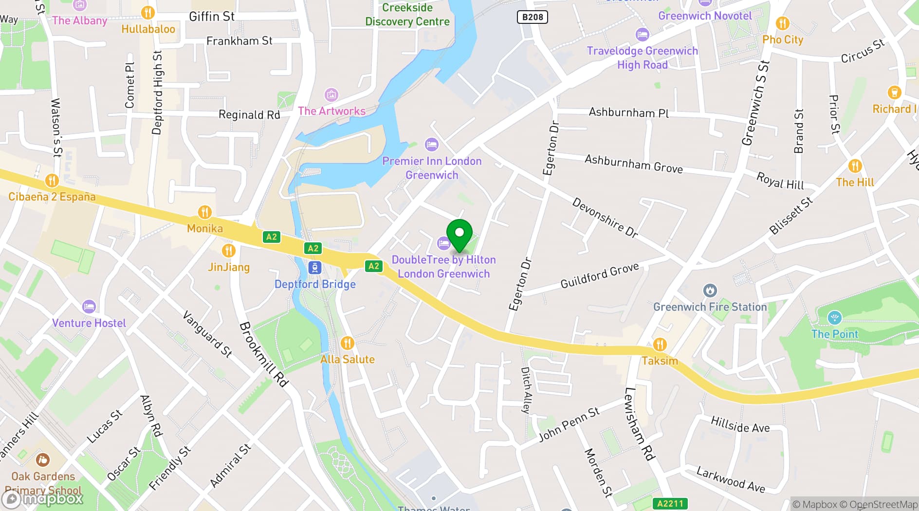 Map showing DoubleTree by Hilton London Greenwich