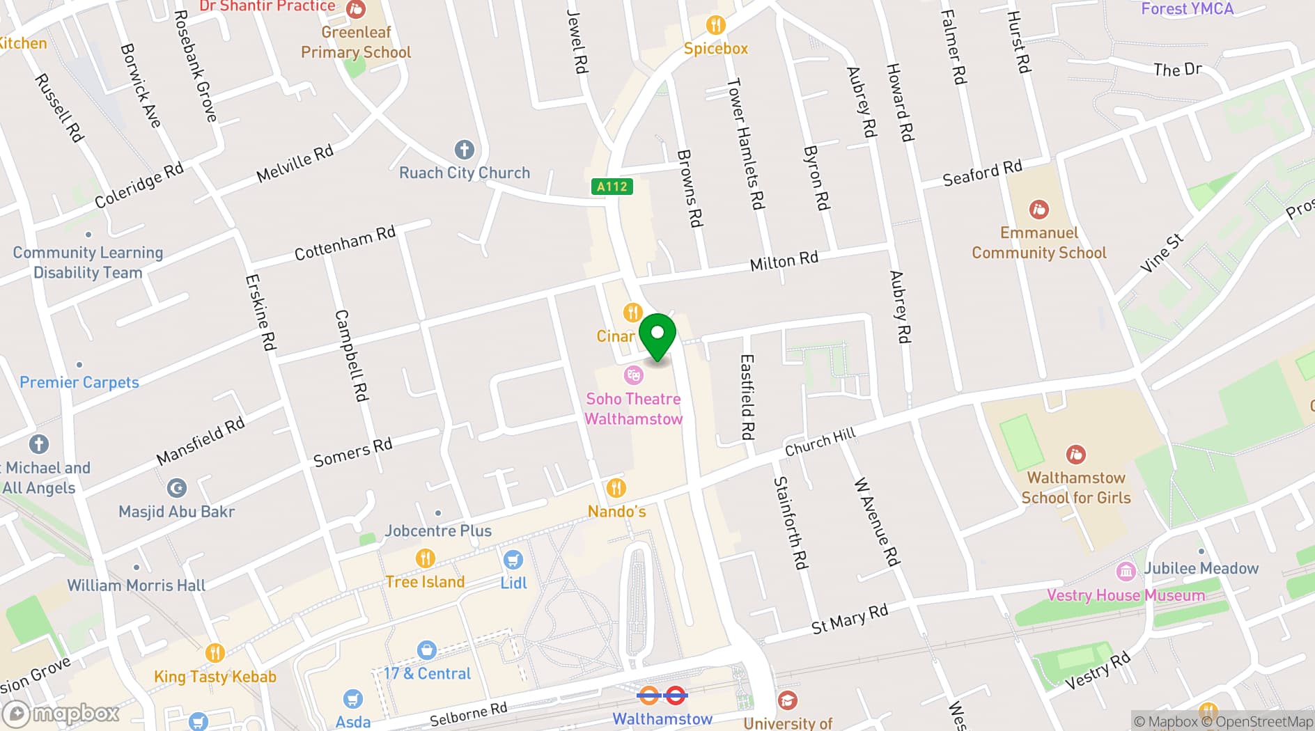 Map showing Soho Theatre Walthamstow