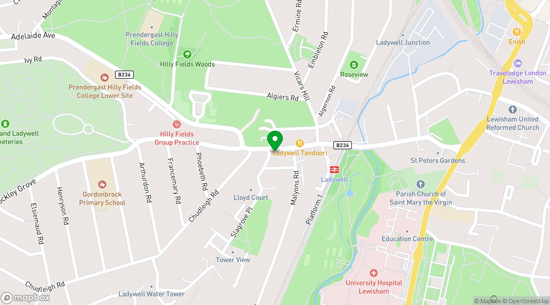 Map showing Ladywell Tavern