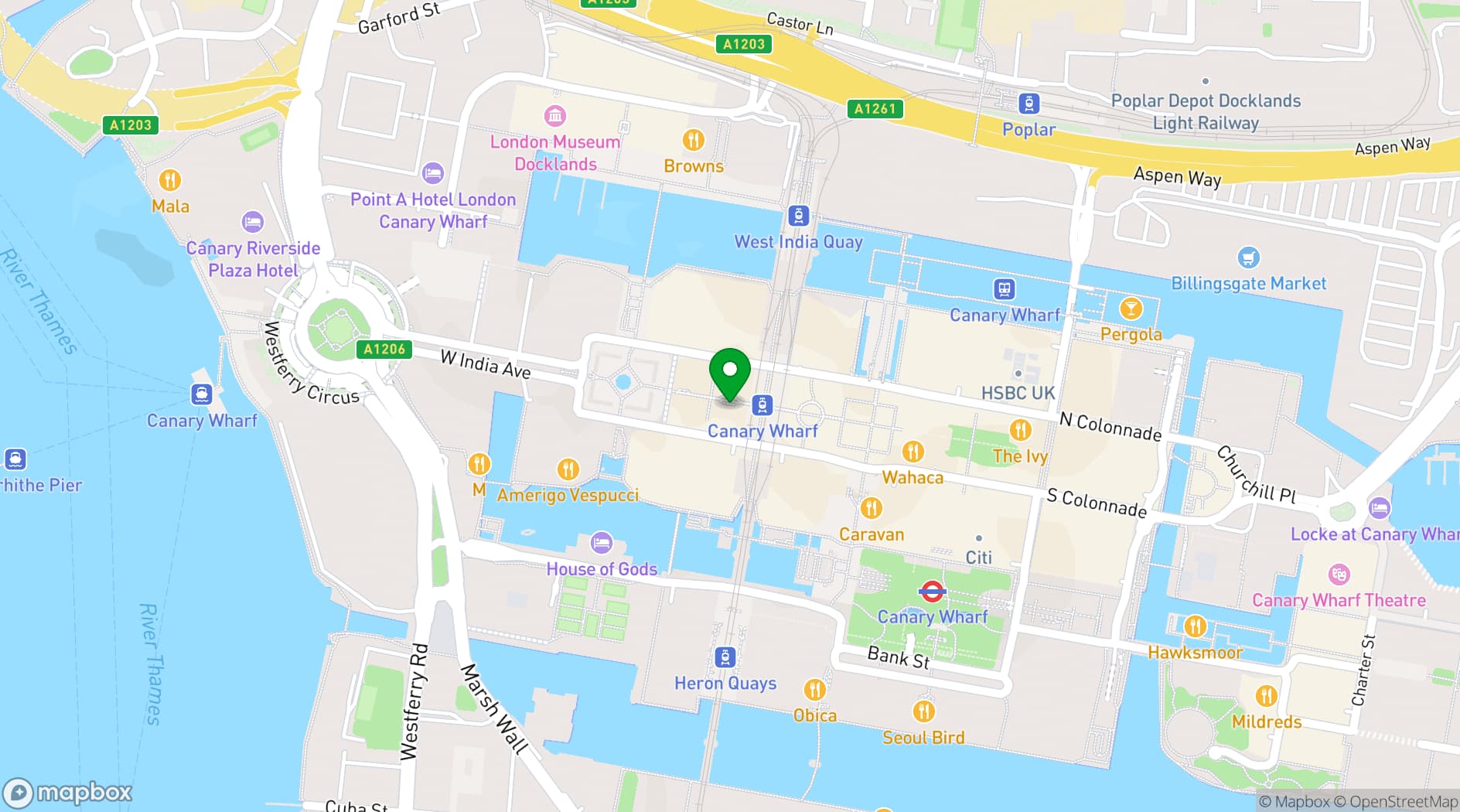Map showing K1 Speed Canary Wharf