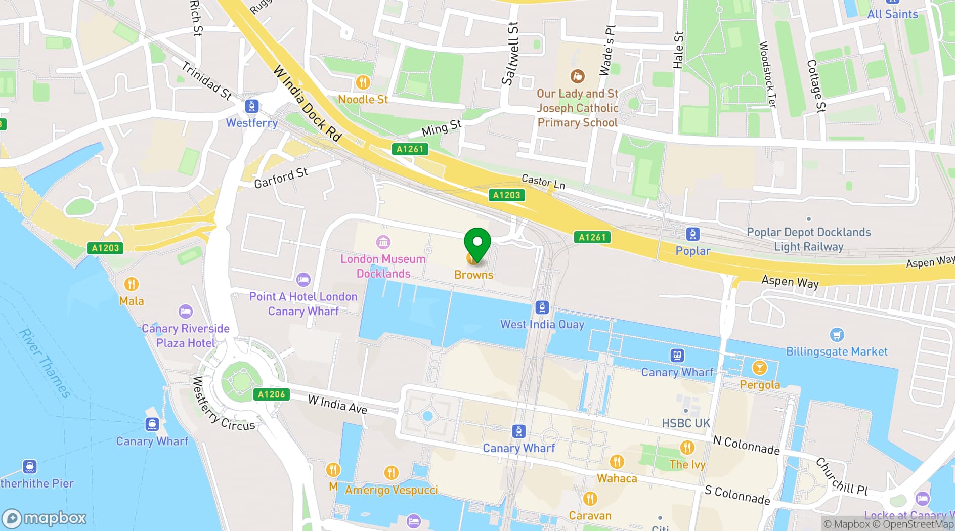 Map showing Browns West India Quay