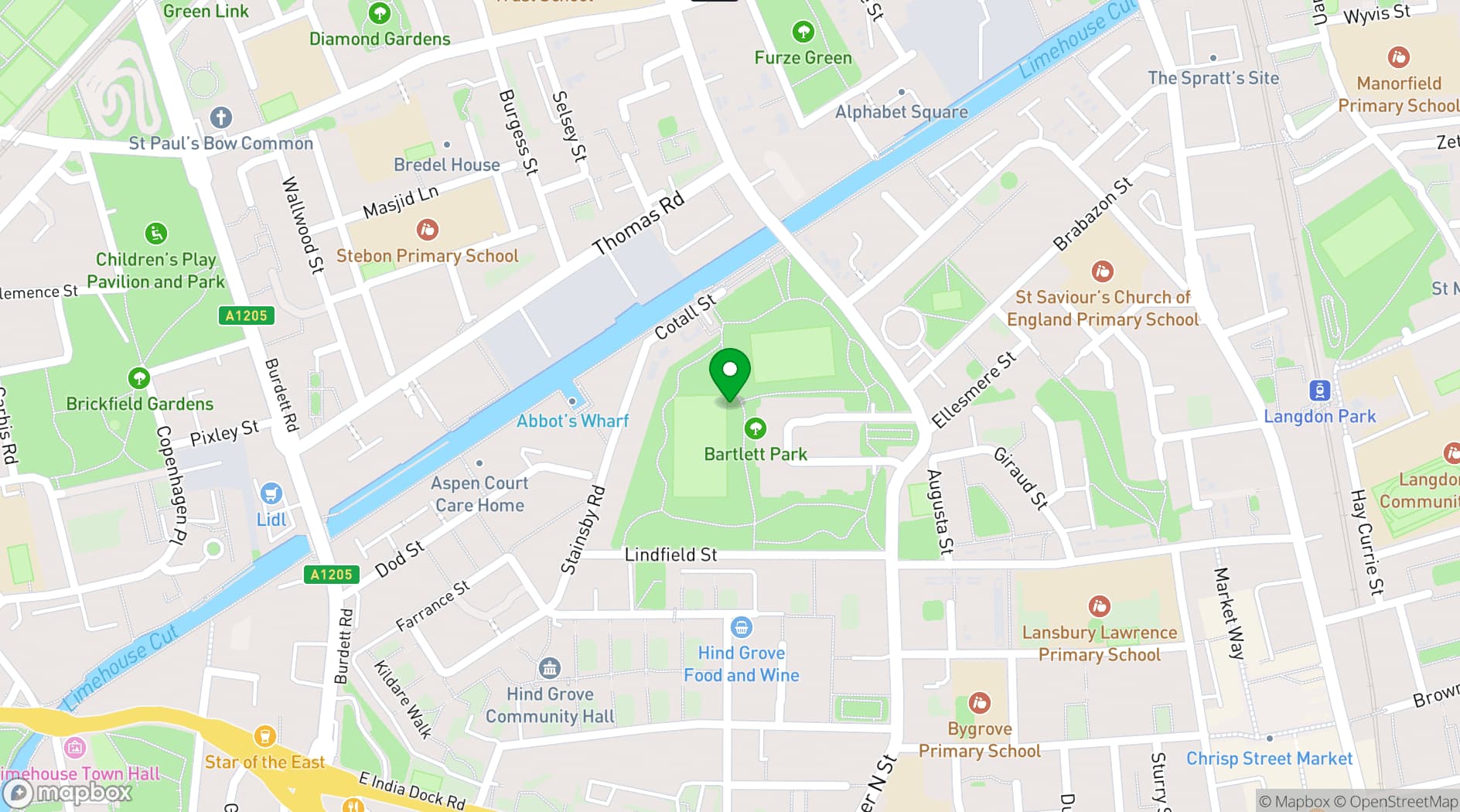 Map showing Bartlett Park