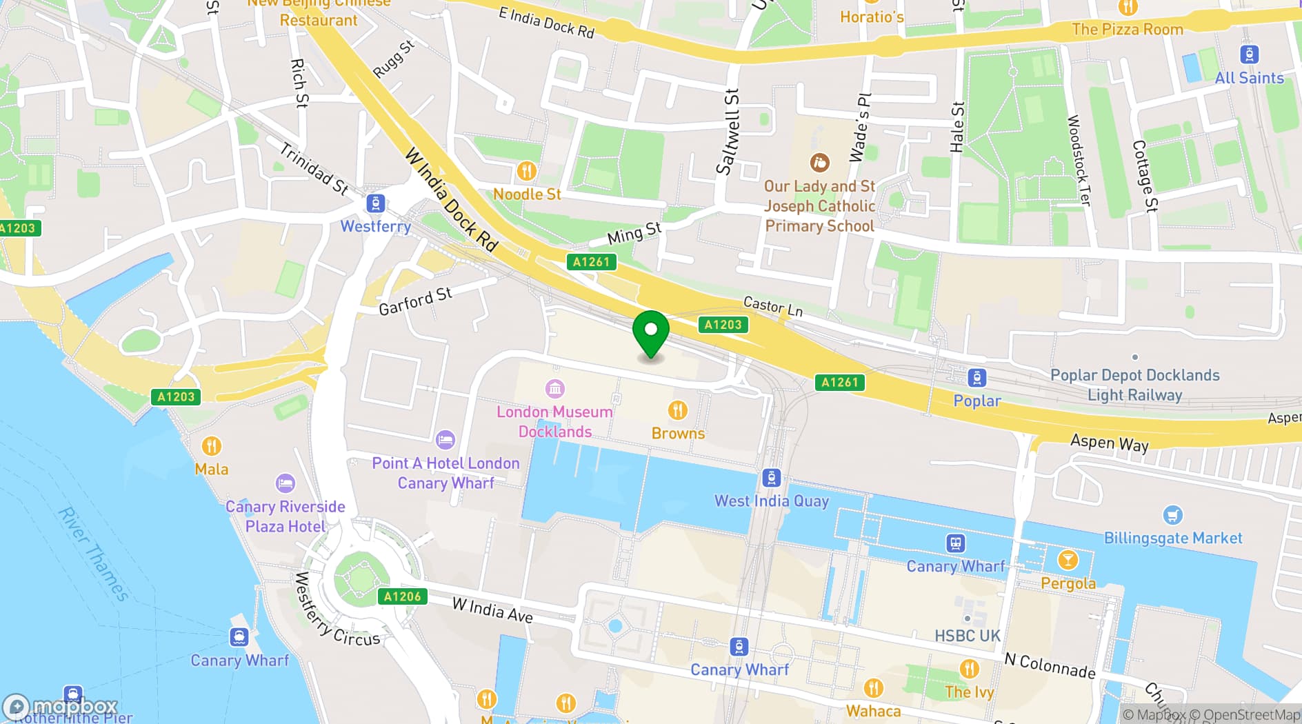 Map showing Cineworld West India Quay