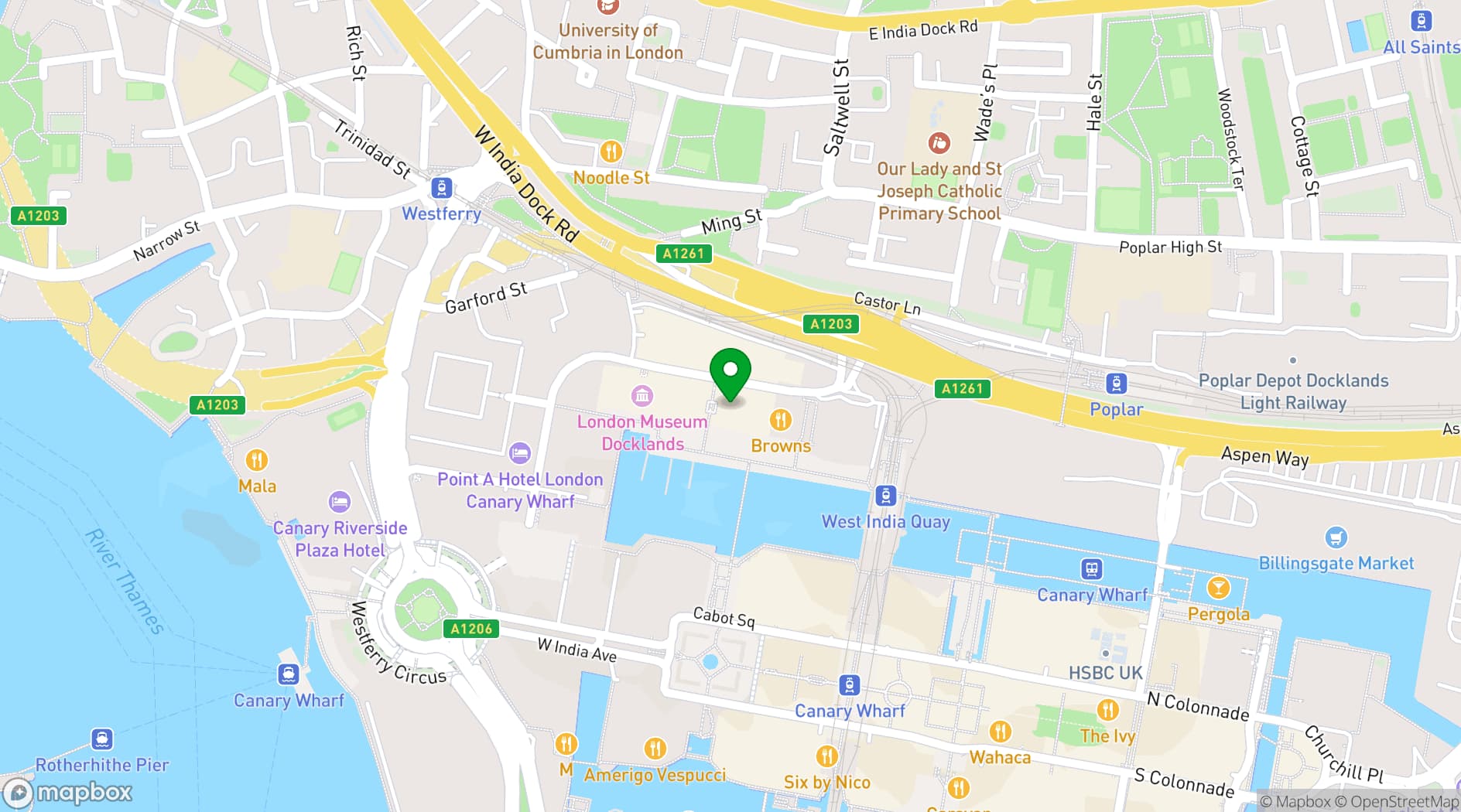 Map showing Browns West India Quay