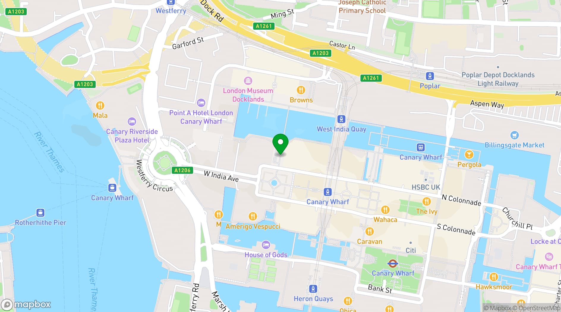 Map showing Electric Shuffle Canary Wharf