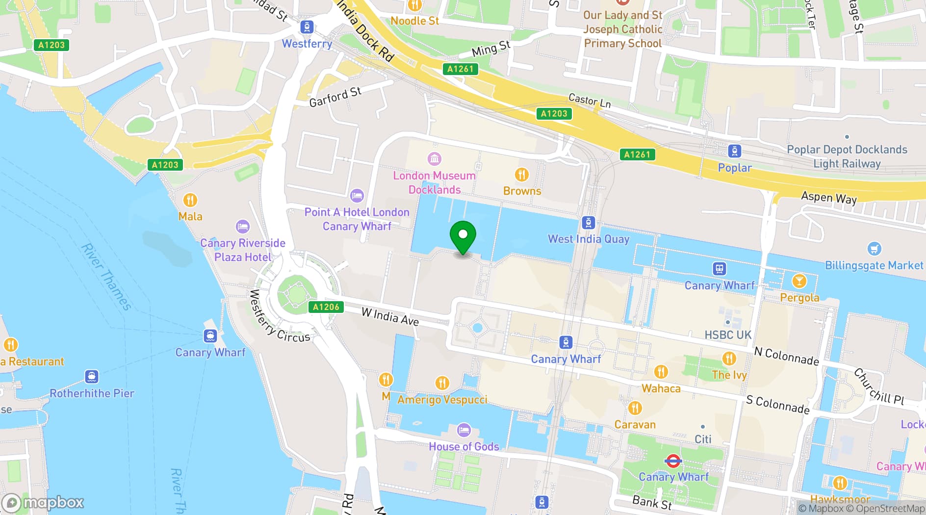 Map showing Clays Canary Wharf