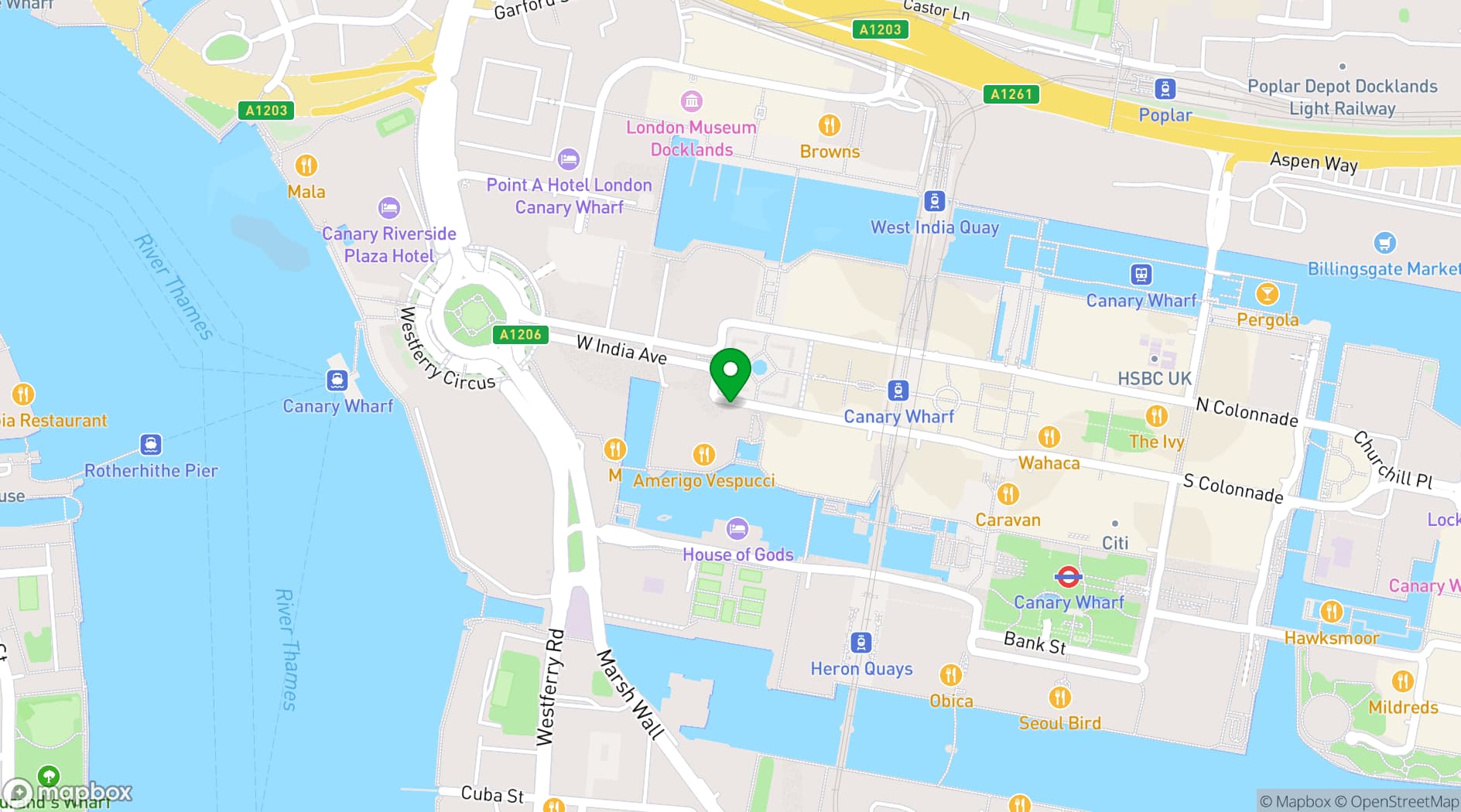 Map showing Vagabond Canary Wharf