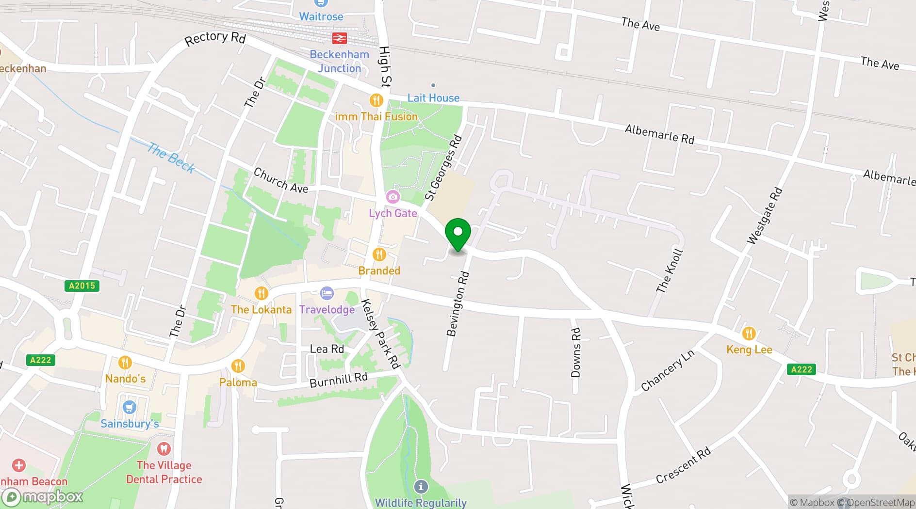 Map showing Beckenham Methodist Church