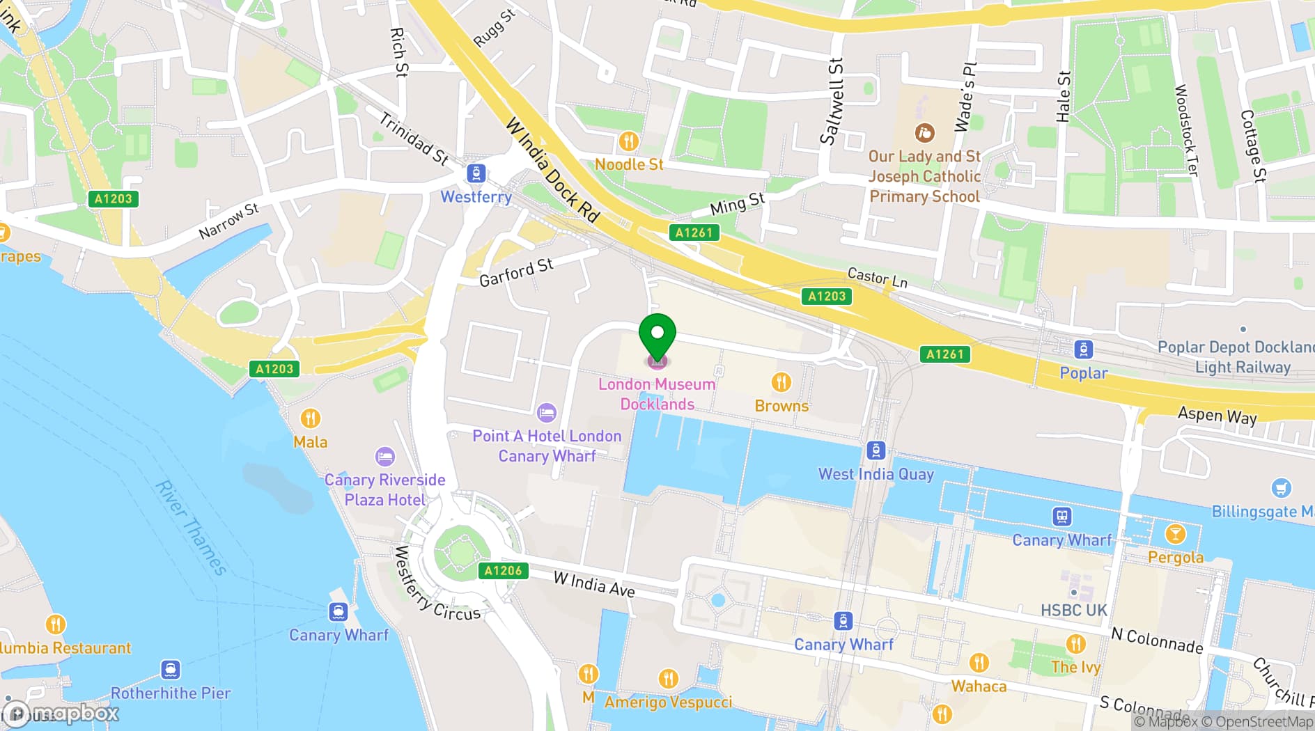 Map showing London Museum Docklands
