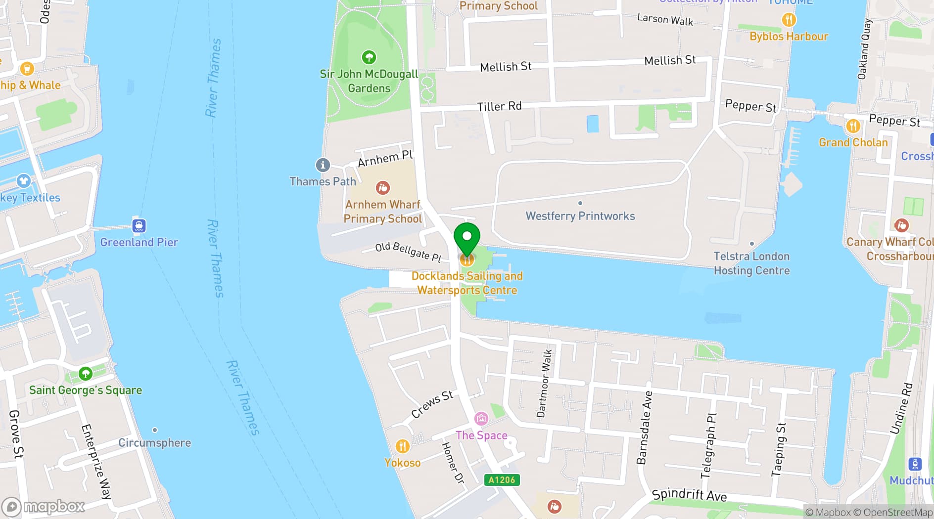 Map showing DSWC – Docklands Sailing & Watersports Centre