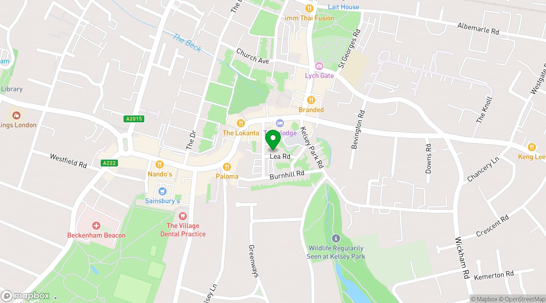 Map showing Christ Church Beckenham