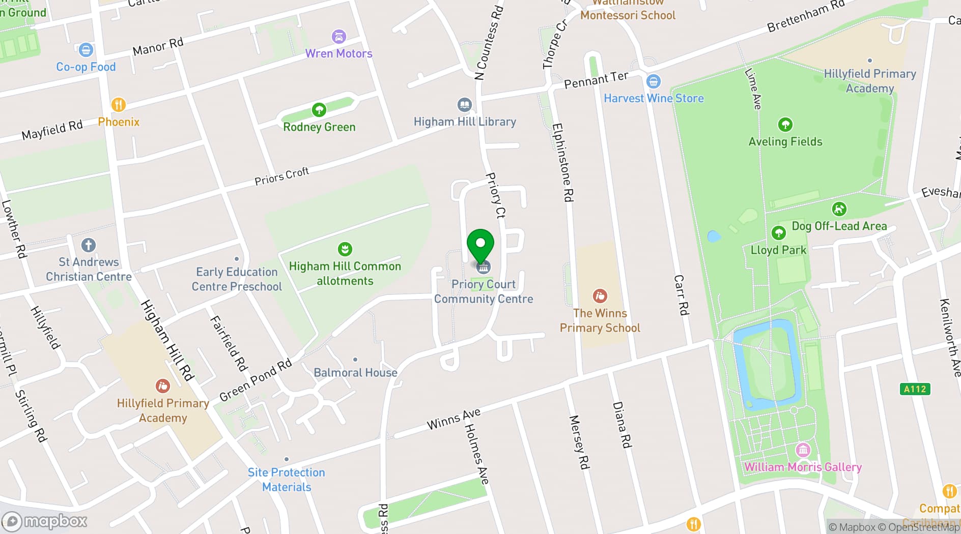 Map showing Priory Court Community Centre