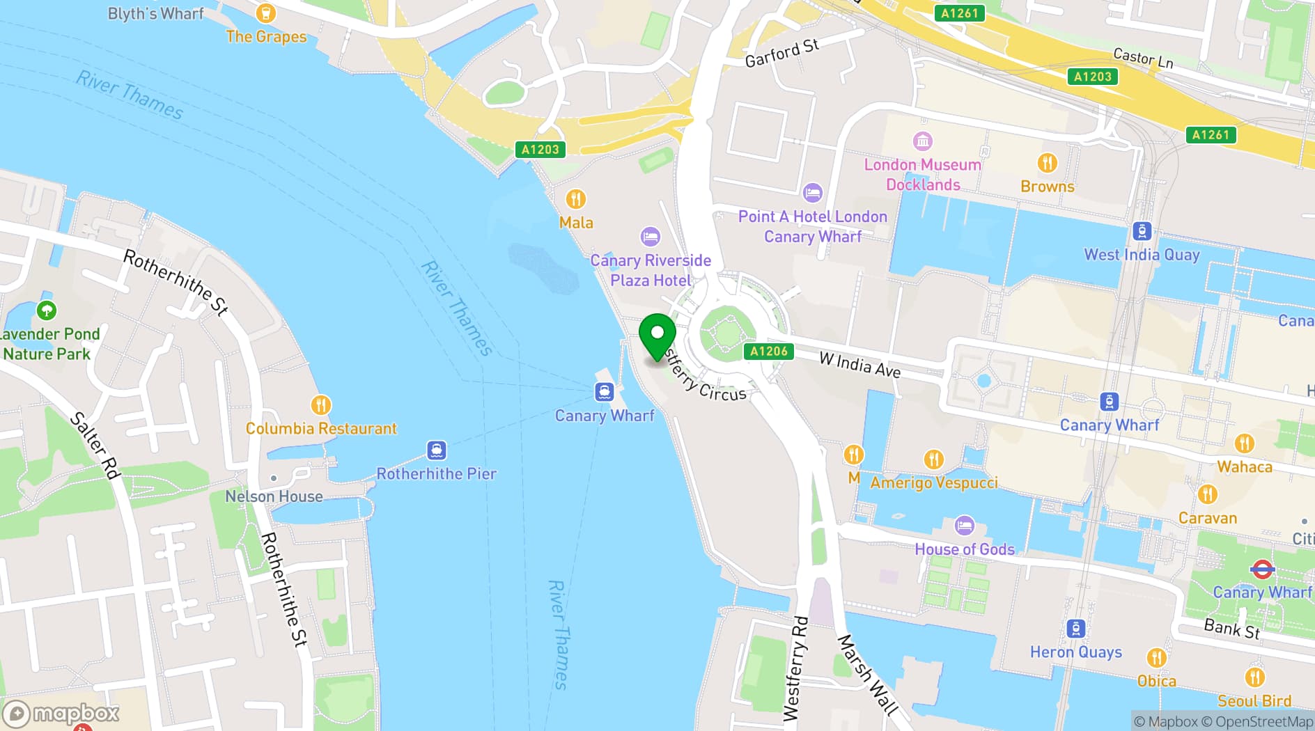 Map showing Gaucho Canary Wharf