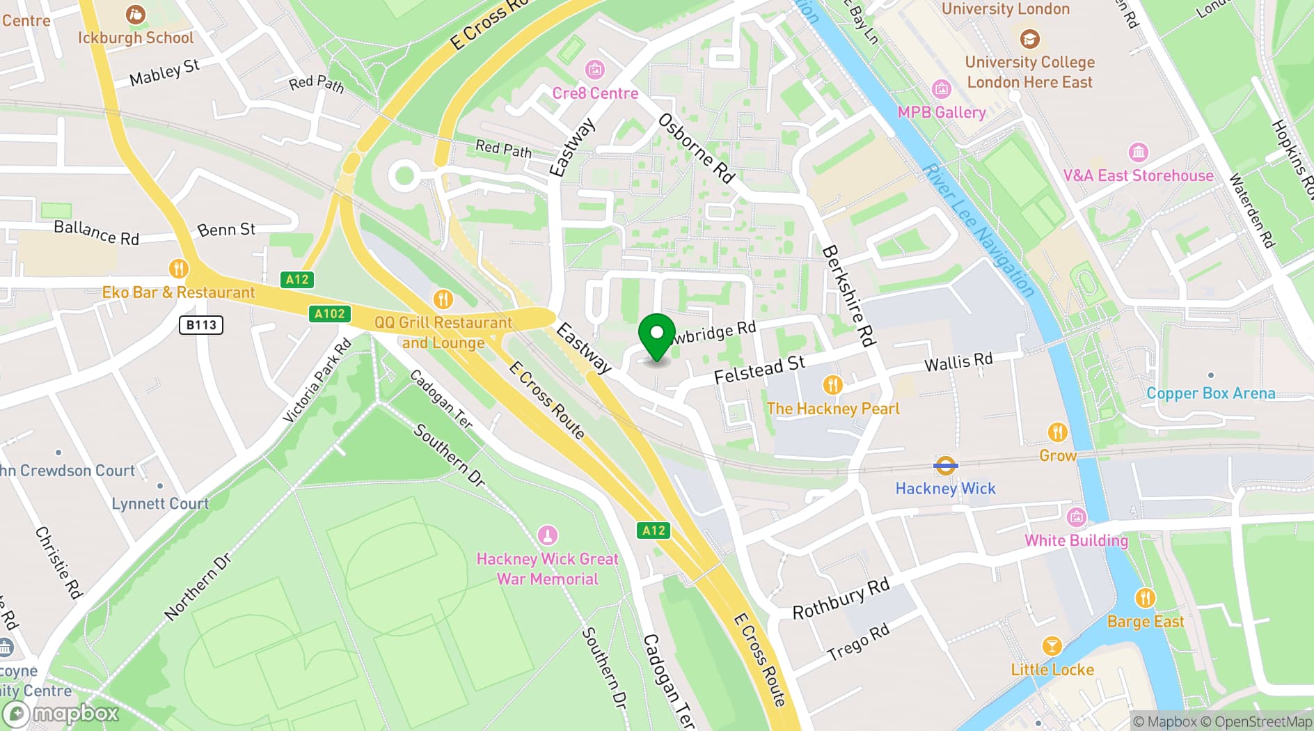 Map showing Trowbridge Gardens