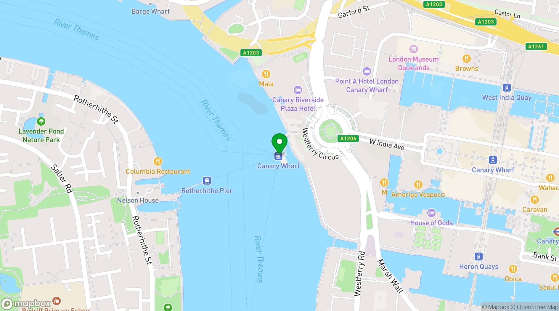 Map showing Uber Boat by Thames Clippers
