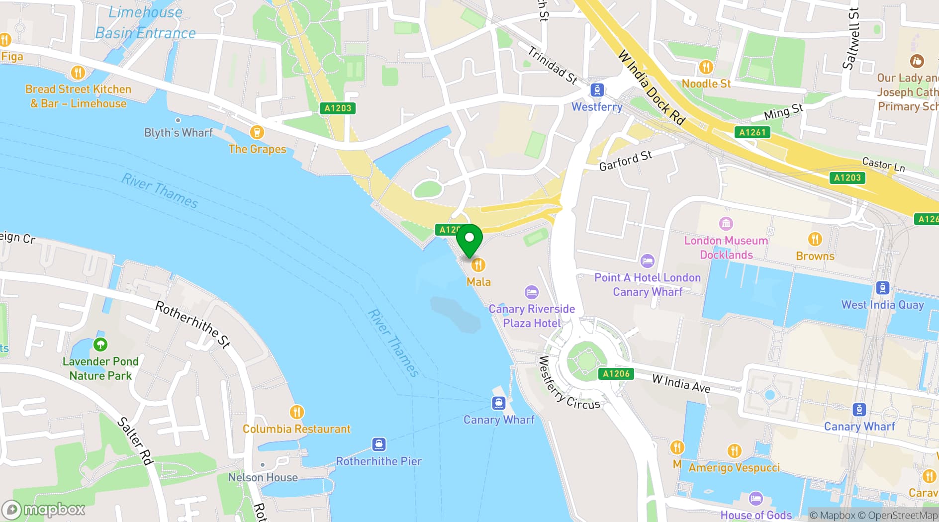 Map showing Mala Indian Kitchen & Bar