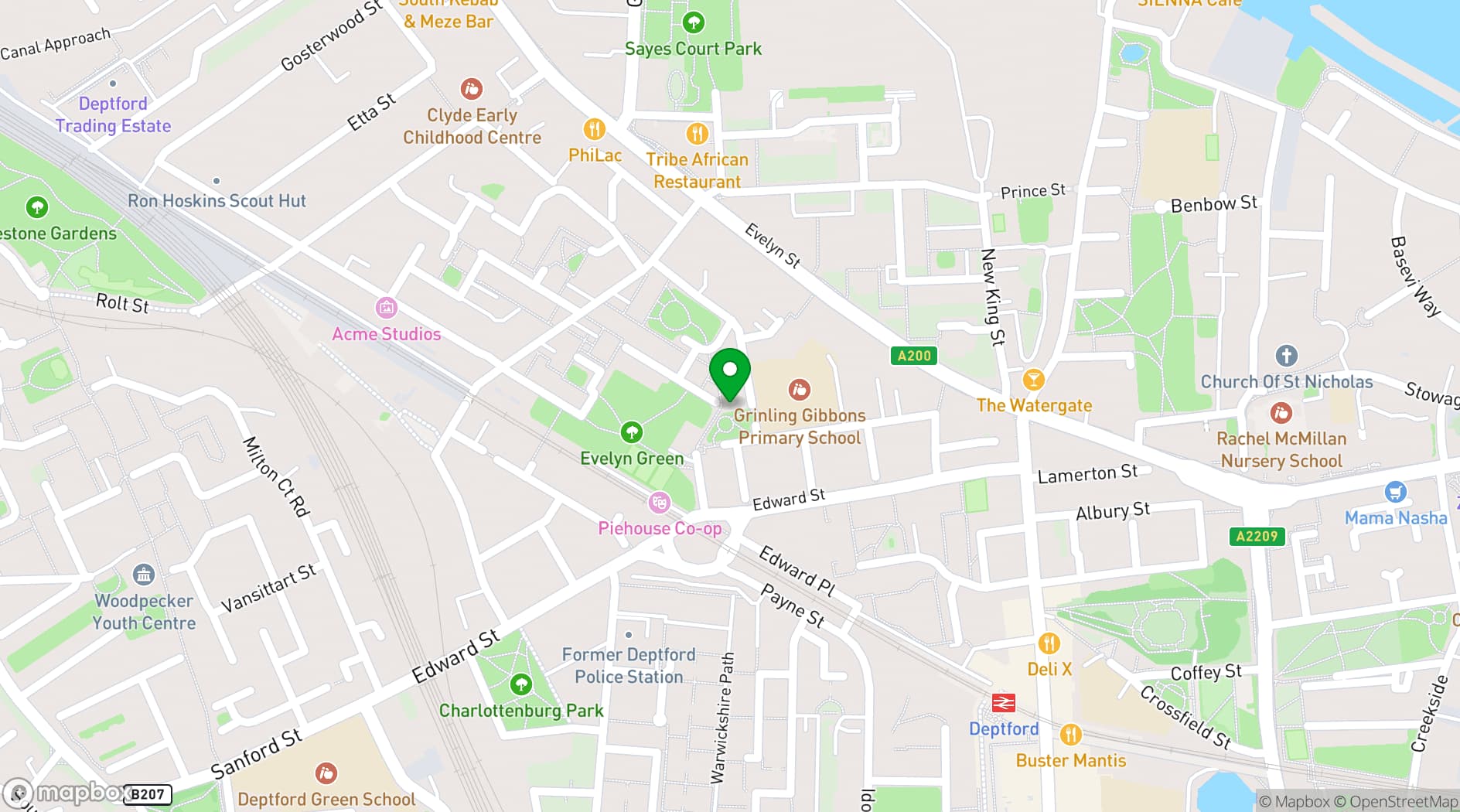 Map showing Kingfisher Function Hall Deptford