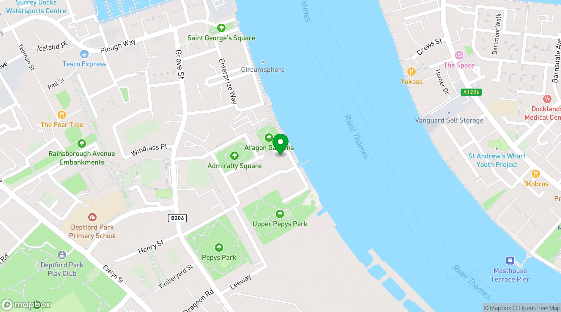 Map showing Pepys Community Hub