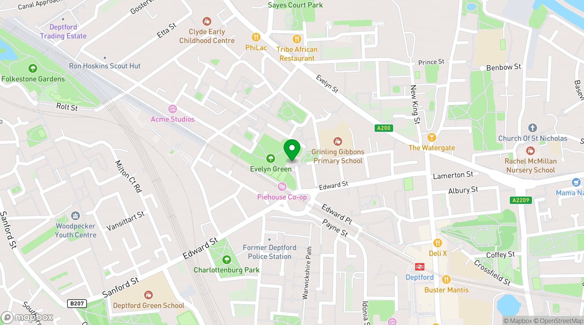 Map showing Evelyn Community Centre